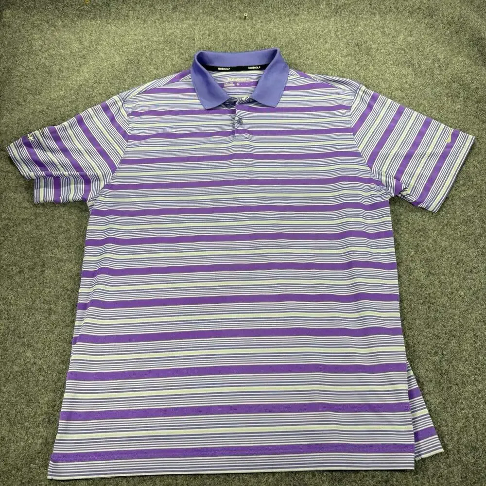 Nike Golf Tour Performance Dri-Fit Striped Polo Shirt Purple XL A.C. Read Golf C